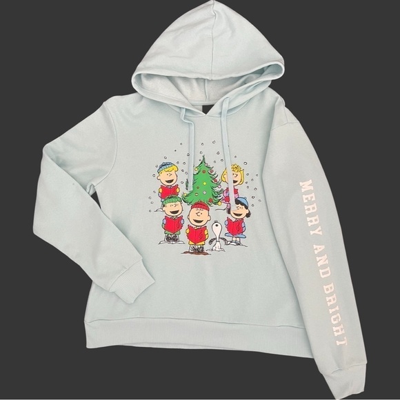 Peanuts Charlie Brown snoopy Christmas singing Merry and Bright Hoodie sweater - Picture 1 of 5